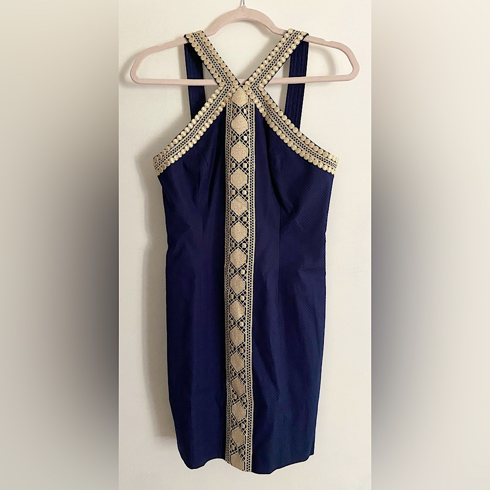 LILLY PULITZER VENA STRETCH SHIFT DRESS IN TRUE NAVY-Size 2